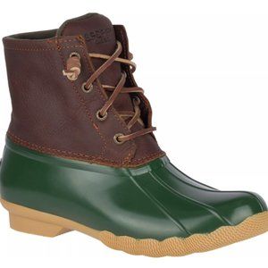 Sperry duck boots, forest green and brown leather